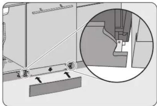 Technical diagram showing a mechanical assembly with labeled parts and an inset magnified view of a component detail.