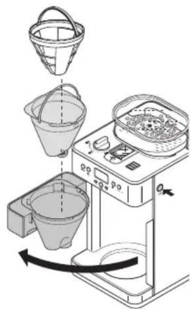 Diagram illustrating a food processing setup with labeled components and directional arrows indicating flow or movement.