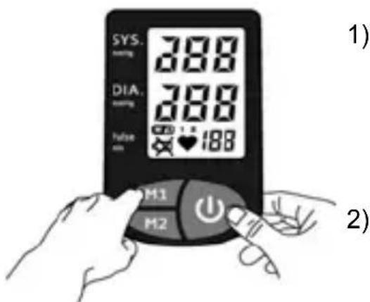 SYS. 388 DIA. 388 Tulse min 188 M1 M2 1) 2)