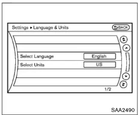 Settings ► Language & Units BACK Select Language English Select Units US 1/2 SAA2490