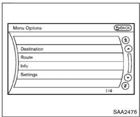 Menu Options BACK Destination Route Info Settings 1/4 SAA2476
