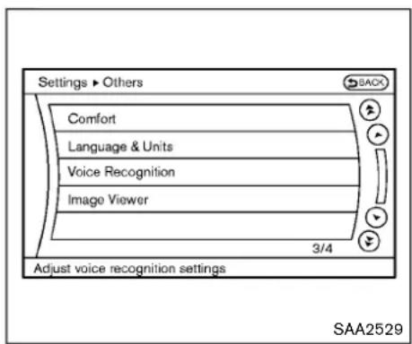 Settings ▶ Others Comfort Language & Units Voice Recognition Image Viewer 3/4 Adjust voice recognition settings SAA2529
