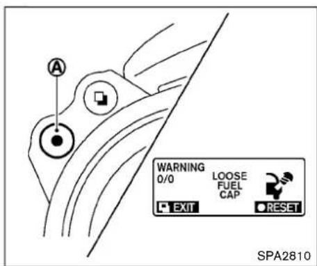 WARNING 0/0 LOOSE FUEL CAP EXIT RESET SPA2810