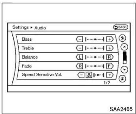 Settings ▶ Audio Bass Treble Balance Fade Speed Sensitive Vol. 1/7 SAA2485