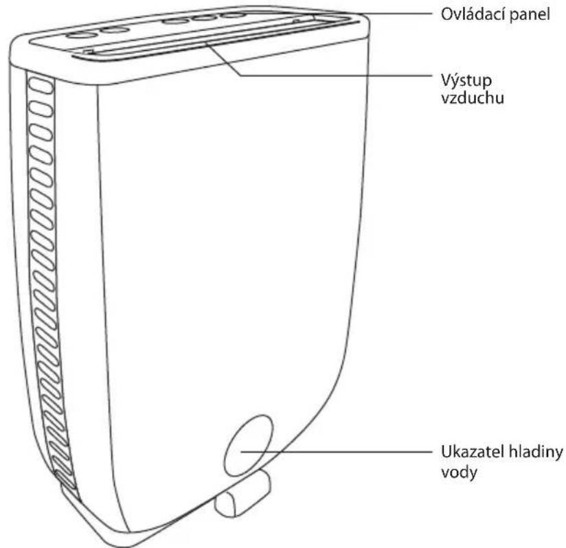 Ovládací panel Výstup vzduchu Ukazatel hladiny vody