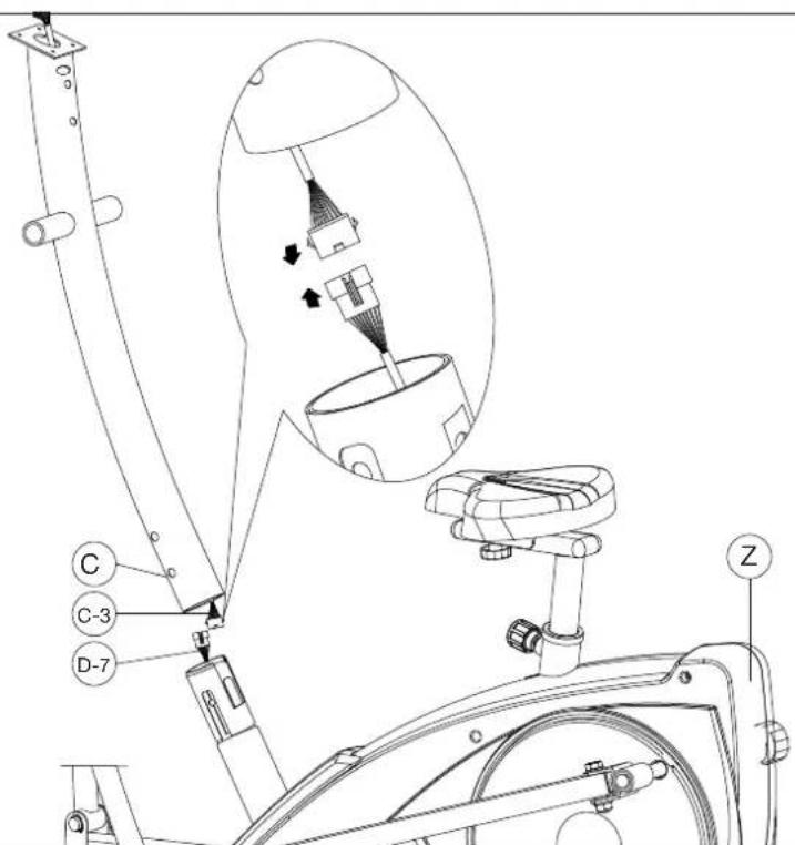 Technical diagram of a stationary exercise machine with labeled components and internal assembly view
