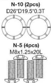 N-10 (2pcs) D26*D19.5*0.3T N-5 (4pcs) M8x1.25x20L