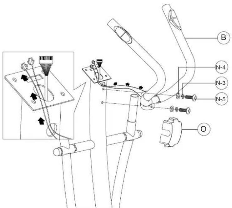 Technical diagram of a mechanical assembly with labeled parts and an inset showing wiring connections and component details.