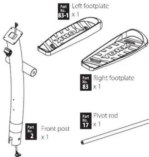 Part No. 83-1 Left footplate x 1 Part No. 83 Right footplate x 1 Part No. 2 Front post x 1 Part No. 17 Pivot rod x 1