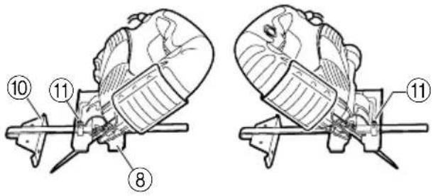 Technical diagram showing two mechanical assembly steps with numbered components labeled 8, 10, and 11.