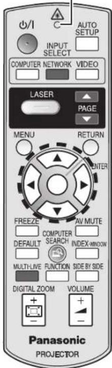 0/1 C AUTO SETUP INPUT SELECT COMPUTER NETWORK VIDEO LASER PAGE MENU RETURN ENTER FREEZE AV MUTE COMPUTER SEARCH DEFAULT INDEX-WINDOW MULTI-FIVE FUNCTION SIDE BY SIDE DIGITAL ZOOM VOLUME Panasonic PROJECTOR
