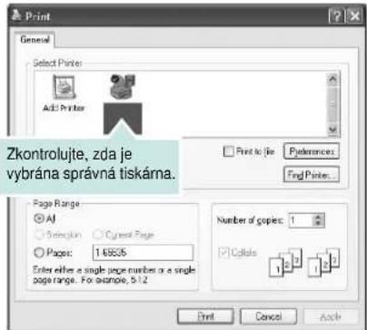 Zkontrolujte, zda je vybrána správná tiskárna. Page Range ● AI ○ Scripton ○ Cytial Page ○ Pages: 1.6835 Enter either a single page number or a single page range. For example, 5.12 Number of copies: 1 ○ Cytialo 1 2 1 2 Print Cancel Axle