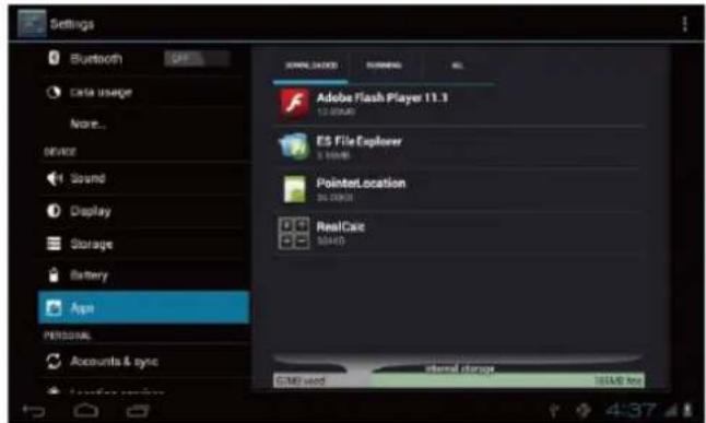 Settings Bluetooth Data usage None... service Sound Display Storage Battery App PERSONAL Accounts & sync SAMS LED Adobe Flash Player 11.3 ES File Explorer 5.00000 Pointel location 96.00000 RealCirc 50440 internal storage internal storage SAMS Web