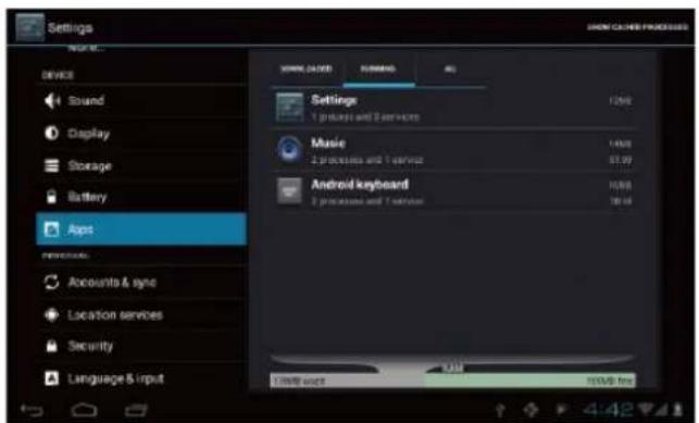 Settings NAME: DEVICE Sound Display Storage Battery App CONTENTS: Accounts & sign Location services Security Language & input SINEMA ORDERING INFO. Settings 1 process and 2 services Music 1 process and 1 service Android keyboard 2 processes and 1 service USB port USB port free