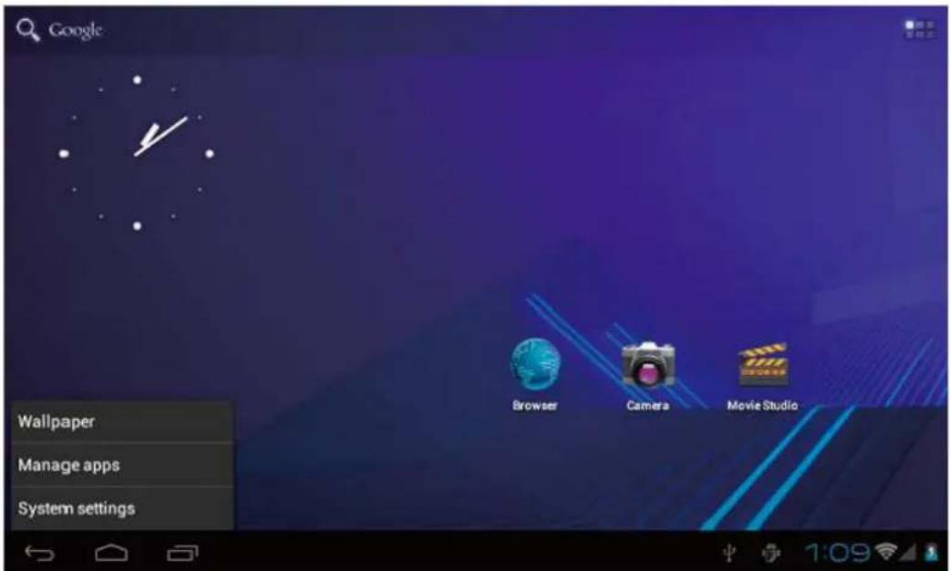 Google Wallpaper Manage apps System settings Browser Camera Movie Studio