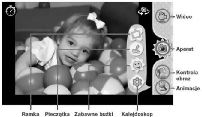 Wideo Aparat Kontrola obraz Animacje Ramka Pieczątka Zabawne bużki Kalejdoskop