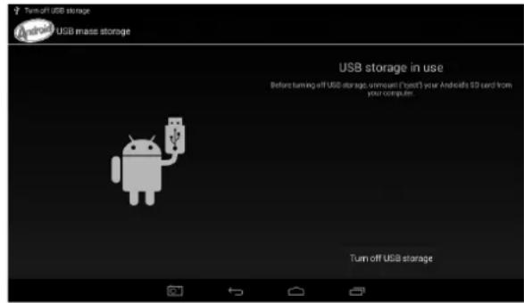Turn off USB storage Android/USB mass storage USB storage in use Before turning off USB storage, amount! I need't your Android's SD card from your computer. Turn off USB storage