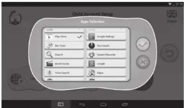 Child Account Setup Apps Selection Play Store Search Search Tools Monitor Tools Value Search Google Settings Downloads Speech-Recorder Google Mouse