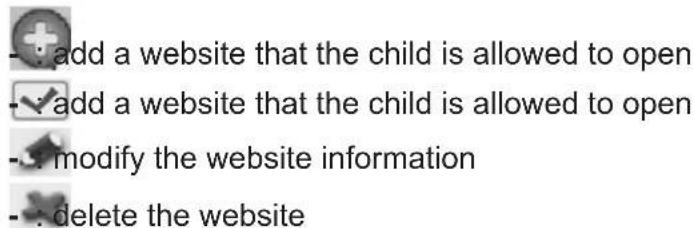 - add a website that the child is allowed to open - add a website that the child is allowed to open - modify the website information - delete the website