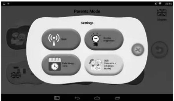 Parents Mode Settings 0:42 Display nighted Data Alarm Time USB Download Children Mode