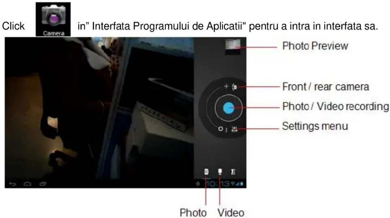 Click in" Interfata Programului de Aplicatii" pentru a intra in interfata sa. Photo Preview Front / rear camera Photo / Video recording Settings menu Photo Video