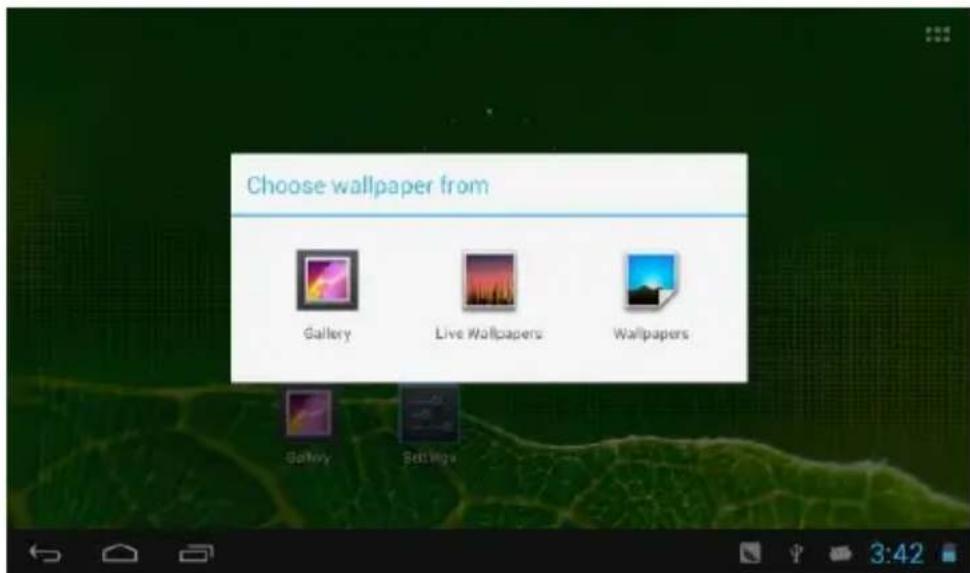 Choose wallpaper from Gallery Live Wallpapers Wallpapers Gallery Settings 3:42