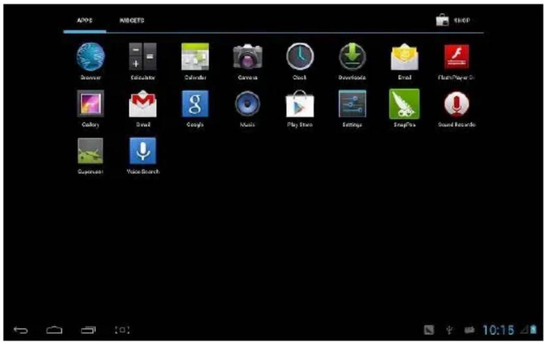 ADOS IMPORTS SHOP Browser Calculator Calendar Camera Cloud Downloads Email Flash Player 50 Gallery Drive1 Google Music Play Stars Settings SnapFox Sound Record Supervisor Voice Search