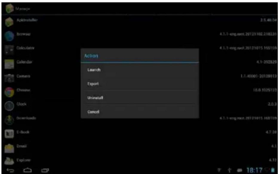 Message Aptitr Installer 2.5.40.04 Browser 4.1.1-eng.net,20121102.210239 Calculator 4.1.1-eng.net,20121015.165159 Calendar 4.1-312829 Camera 1.1.40001-20130912 Chrome 18.0.1025123 Clock 2.0.3 Downloads 4.7.1-eng.net,20121015.168159 E-book 4.7.28 Email 4.1 Explorer 4.12