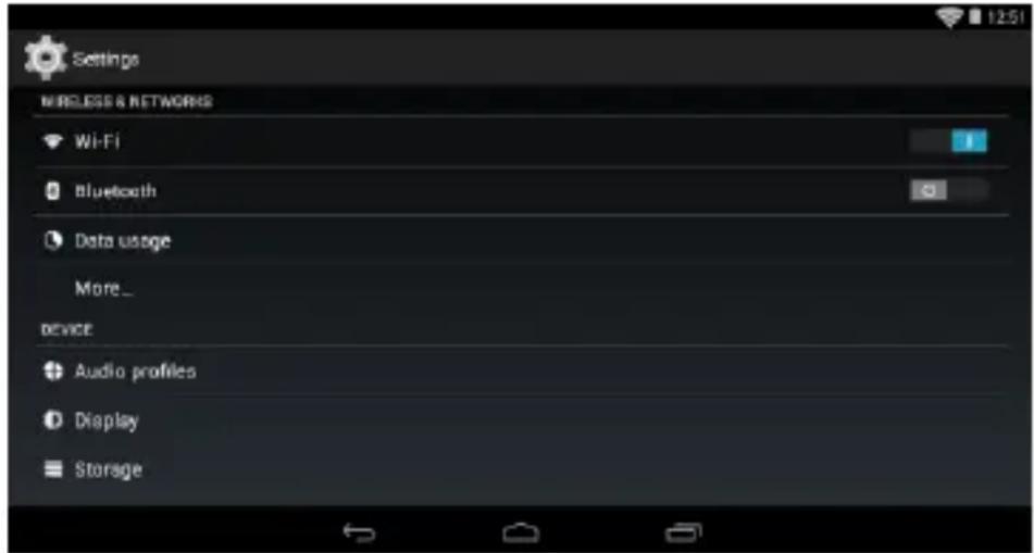 Settings WIRELESS & NETWORKS Wi-Fi Bluetooth Data usage More... device Audio profiles Display Storage