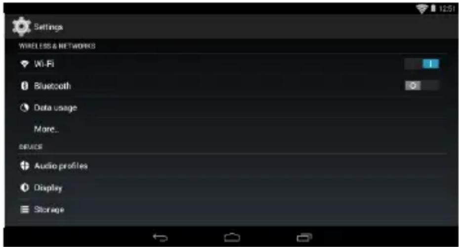 Settings WIRELESS & NETWORKS Wi-Fi Bluetooth Data usage More... DIFUS Audio profiles Display Storage