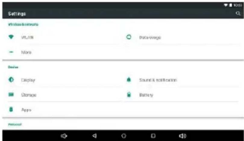 Settings Windows总面积 WLAN Data Usage More Device Display Sound & notification Storage Battery Apps Personal
