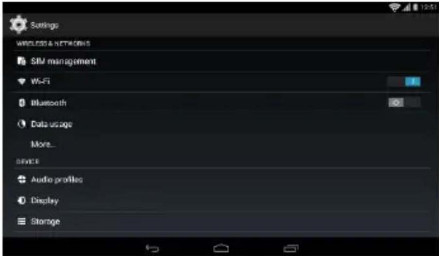 Settings WIRELESS & NETWORKS SIM management Wi-Fi Bluetooth Data usage More... OFFICE Audio profiles Display Storage