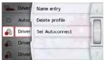 Driver Name entry Delete profile Set Autocnect