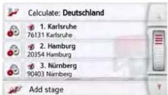 Calculate: Deutschland 1. Karlsruhe 76131 Karlsruhe 2. Hamburg 20354 Hamburg 3. Nürnberg 90403 Nürnberg Add stage