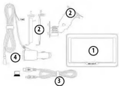 Diagram showing labeled components of a device with cable, connectors, and a tablet screen