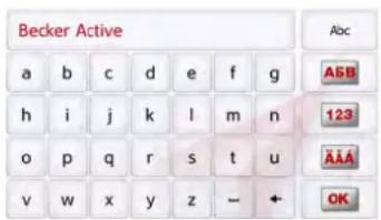 Becker Active a b c d e f g ASB h i j k l m n 123 o p q r s t u ÄÄÄ v w x y z - ← OK