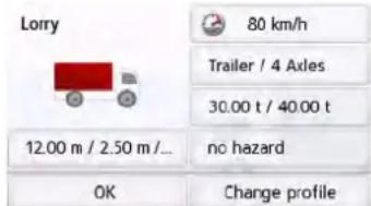 Lorry 80 km/h Trailer / 4 Axles 30.00 t / 40.00 t 12.00 m / 2.50 m /... no hazard OK Change profile