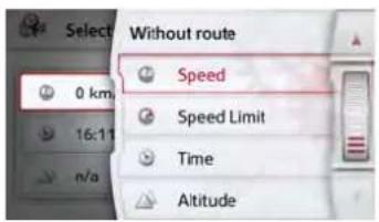 Select 0 km 16:11 n/a Without route Speed Speed Limit Time Altitude