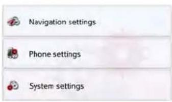 Navigation settings Phone settings System settings
