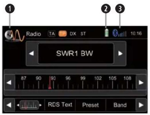 Radio TA TP DX ST 10:16 SWR1 BW 87 90 93 96 99 102 105 108 RDS Text Preset Band
