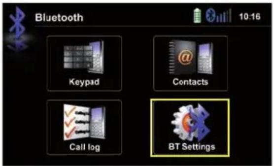 Bluetooth 10:16 Keypad Contacts Call log BT Settings
