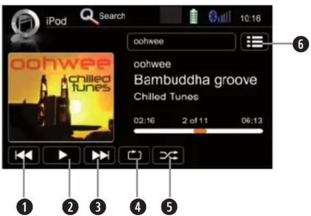 iPod Search 10:16 oohwee oohwee Chilled Tunes Bambuddha groove Chilled Tunes 02:16 2 of 11 06:13 ① ② ③ ④ ⑤