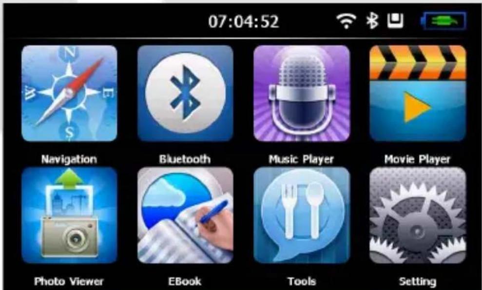 07:04:52 Navigation Bluetooth Music Player Movie Player Photo Viewer EBook Tools Setting