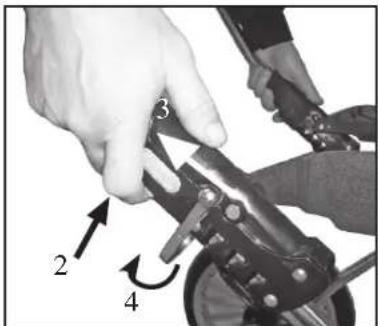 Instructional diagram showing hand operating a mechanical device with labeled parts 2, 3, and 4