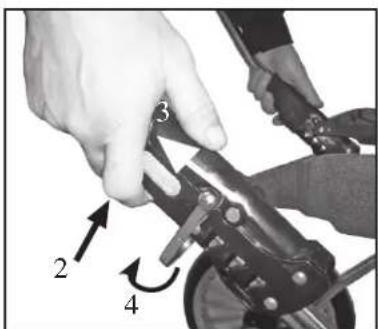 Instructional diagram showing hand operating a mechanical device with labeled parts 2, 3, and 4