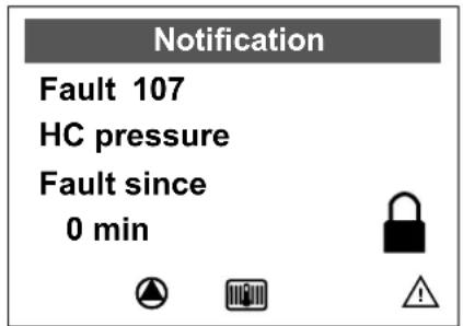 Notification Fault 107 HC pressure Fault since 0 min