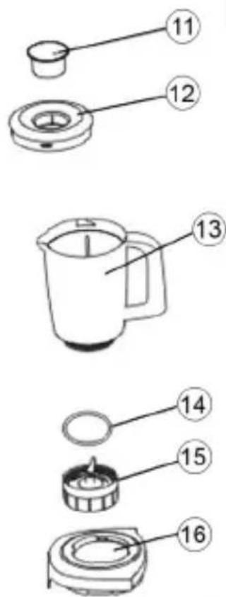 Diagram showing six labeled parts of a coffee maker with numbered annotations