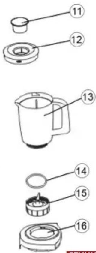 Diagram showing exploded view of a coffee maker with numbered parts for identification.