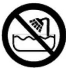 Prohibition sign showing a showerhead spraying water in a basin, with no text present.