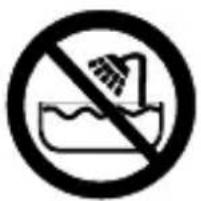 Prohibition sign showing a showerhead spraying water in a basin, with no text present.